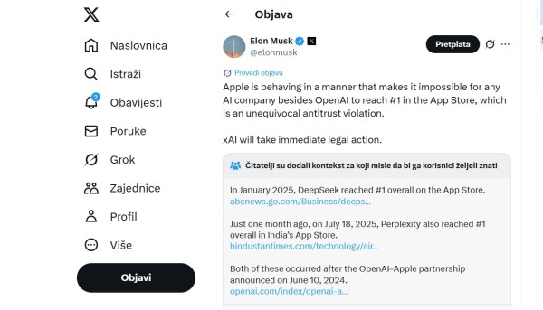 Musk optužuje Apple za političku pristranost i najavljuje tužbu zbog Groka