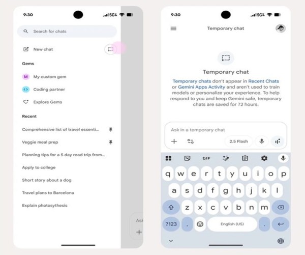 Sučelje „Privremeni chat“, izvor 9To5Google
