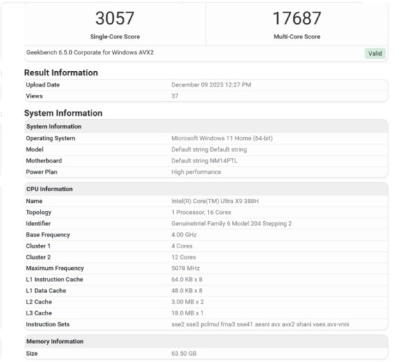Otkriven benchmark Core Ultra 9 X9 388H_1