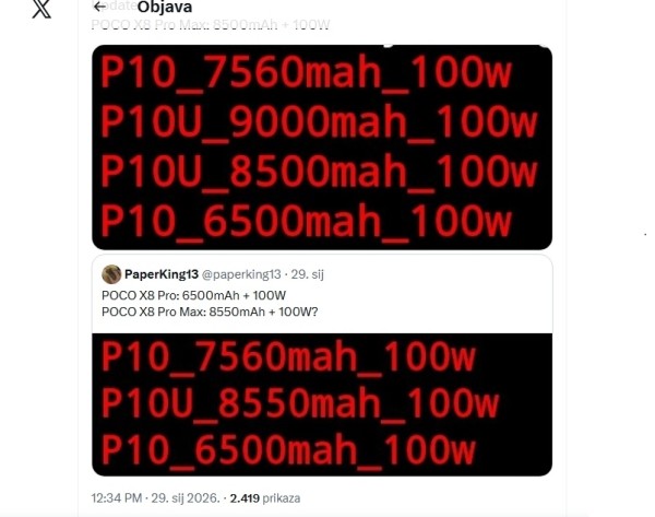 Specifikacije baterija za POCO X8 Pro i Pro Max prvi put otkrivene -1